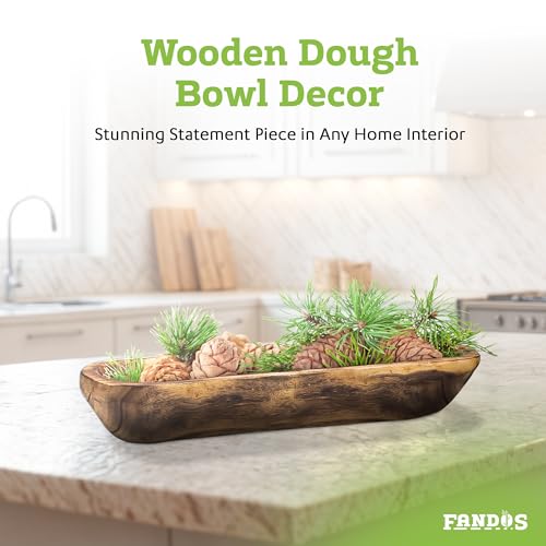 Wooden Dough Bowl for Decor - Hand Carved Rustic Centerpiece 17.75in