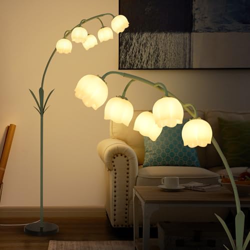 HMVPL Green Floral Arc Floor Lamp with Acrylic Shade & 5 G9 LED Bulbs