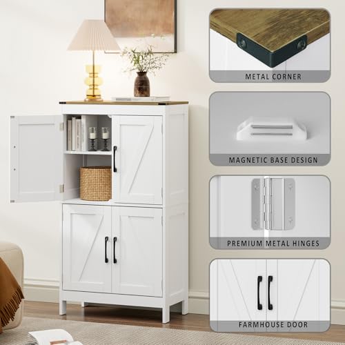 Mufico Bathroom Floor Storage Cabinet 23.63L x 11.8W x 43.3H Inch Farmhouse Style White