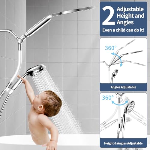 KAIYING Chrome High Pressure Dual Shower Head with Handheld Spray Combo