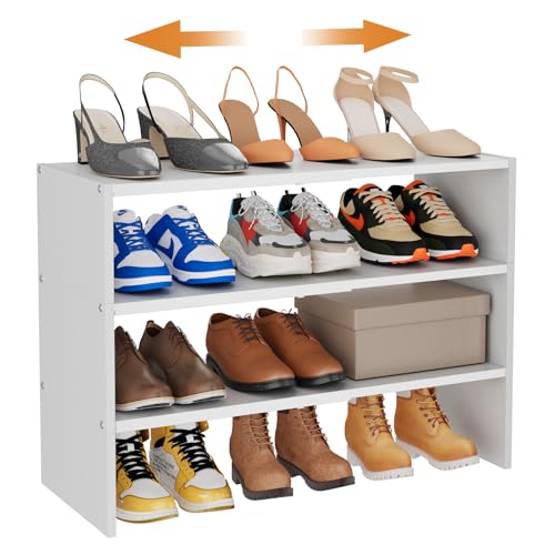 White 3-Tier Expandable Shoe Rack Organizer for Closet & Entryway - Pack of 1