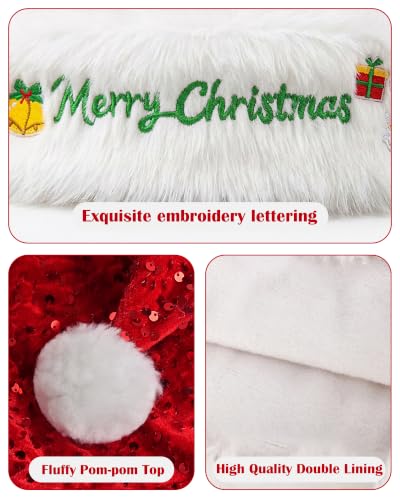 ReposeChic Red Sequin Christmas Santa Hat for Adults, Unisex Velvet Holiday Accessory