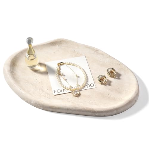 Travertine Yellow Cloud-Shaped Marble Vanity Tray for Jewelry Perfume & Keys - 10x7 Inches