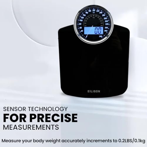 EILISON Black 2-in-1 Digital & Analog Bathroom Scale, 400 lbs Large Display