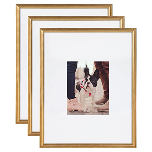 Kate and Laurel Adlynn Gold Wall Picture Frame Set - 16x20 & 8x10 Matted, Set of 3