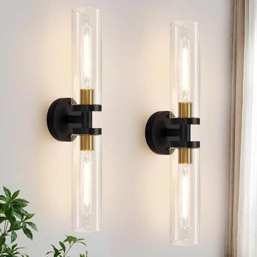 Black and Gold Wall Sconces Set of 2 - 22-Inch Hardwired Bathroom & Living Room Lighting - Variation of Black and Gold / Hardwired-22 Inch-2PC