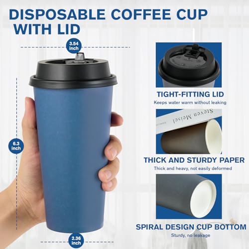 20 oz Disposable Paper Coffee Cups with Lids - Blue & Gray Variation