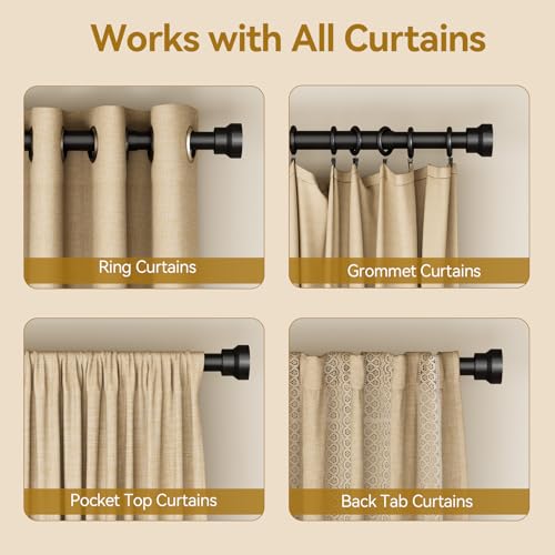 YaFex 2 Pack Adjustable Black Curtain Rods 32-84 Inch Heavy Duty Window Treatment