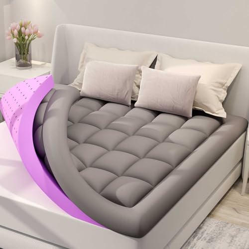 BDEUS Dark Gray Queen Size Dual Layer Memory Foam Mattress Topper with Gel & Down Alternative Quilt