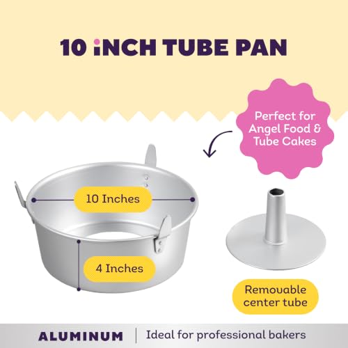 Wilton 10-Inch Aluminum Angel Food Tube Cake Pan, No PFAS, Durable Bakeware