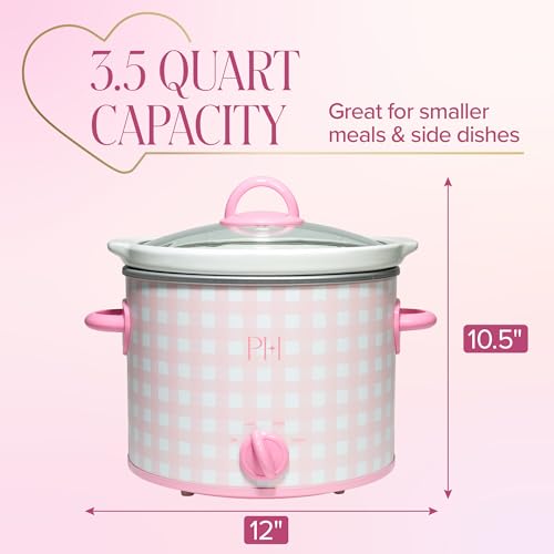 Paris Hilton 3.5-Quart Pink Gingham Slow Cooker with Nonstick Stoneware, Manual Settings