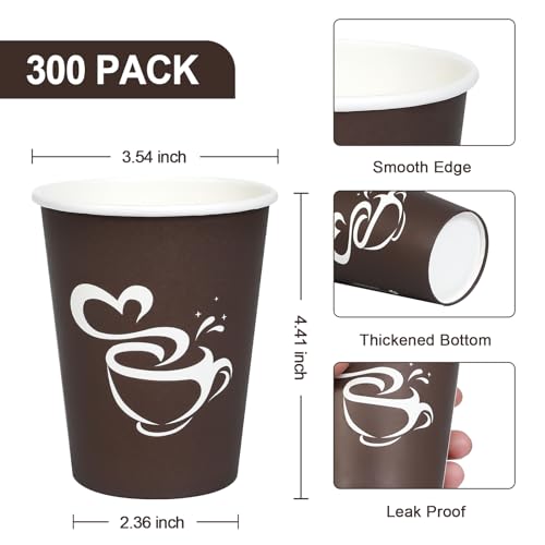 Clawsoff 300 Pack 12 oz Disposable Brown Coffee Cups Leak-Proof Hot Beverage Cups