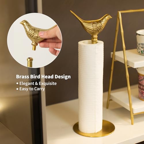 YACSNBF Gold Brass Paper Towel Holder with Bird Decor - Countertop Kitchen Organizer