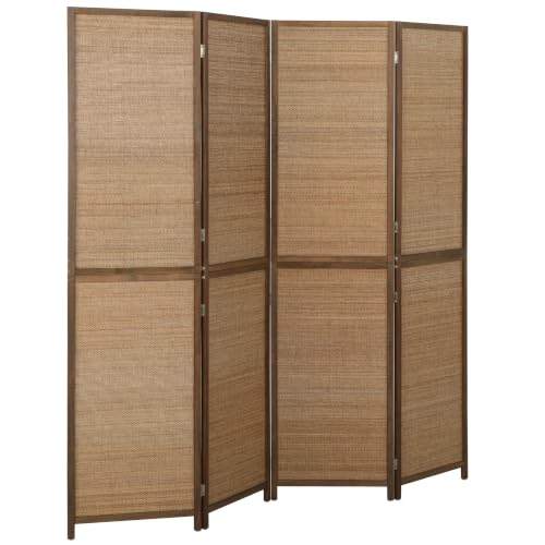 HOMCOM 4-Panel Boho Brown Room Divider - 6 ft Tall Folding Privacy Screen