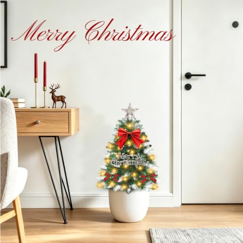 Tailerri Mini Christmas Trees Solar Decor 2 Pack with Snowy Foliage - 8 Lighting Modes
