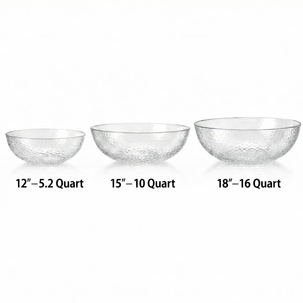 Lillian Collection Stunning Clear Plastic Round Hammered Bowl - 18" (4 Pc.) - Unique Textured Design - Perfect for Parties & Displays