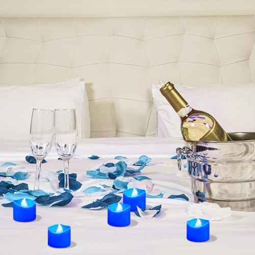12 Pack Flameless Blue Tea Light Battery Operated, Blue Flickering Flame LED Votive Tealight, Outdoor Electric Fake Candles Bulk for Wedding Blue Party Birthday Halloween Christmas Decorations