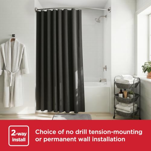 Nickel Curved Shower Curtain Rod - Adjustable Stainless Steel Tension or Wall Mount, No Rust