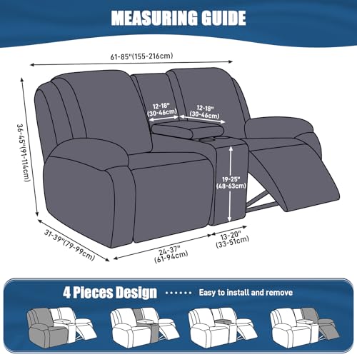 Dark Gray Reclining Loveseat Cover with Console - 2 Seat Slipcover