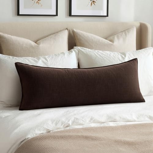 14x36 Inch Linen Pillow Cover - Dark Brown Decorative Lumbar Cushion