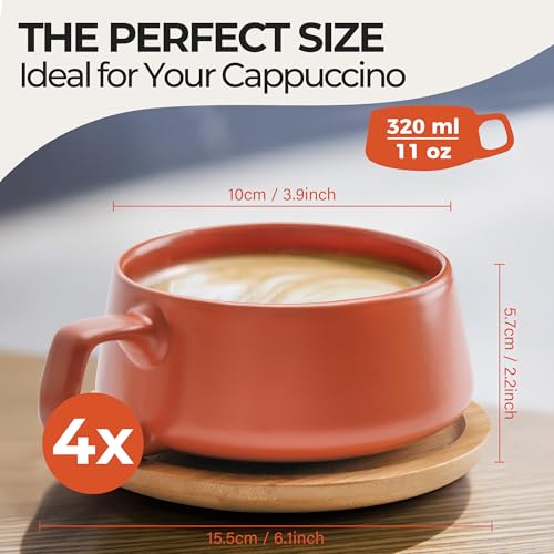 Ceramic Cappuccino Cup Set of 4 - 9.5oz Luxe Beige Pastel Coffee Mugs