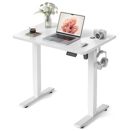 FEZIBO 32-Inch White Electric Standing Desk with Adjustable Height & Memory Presets