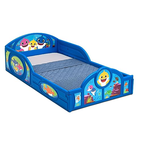 Toddler Bed with Guardrails - Plastic Baby Sleep & Play Bed with Decals