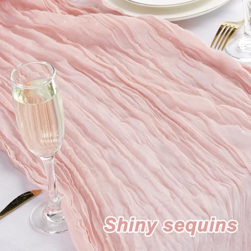 Dusty Pink 10FT Boho Shimmer Cheesecloth Table Runner for Weddings & Parties