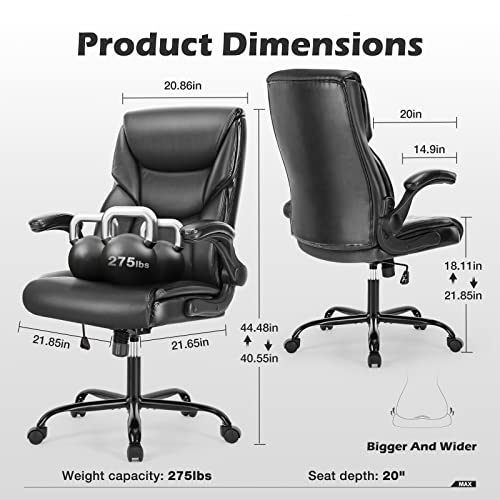 OLIXIS Black PU Leather Ergonomic Office Desk Chair with Flip-up Armrests