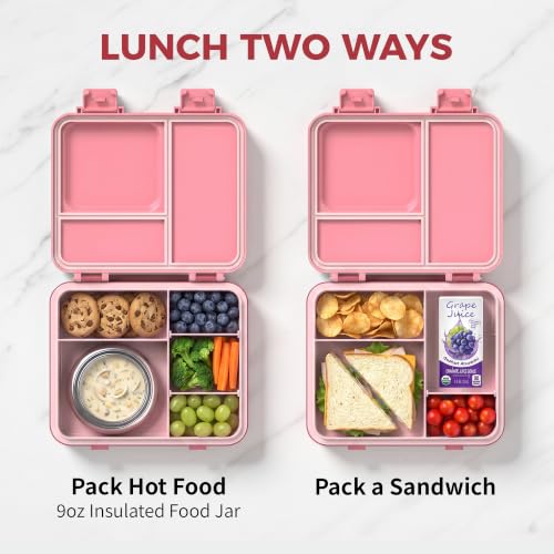 HOMEKOL Pink Bento Lunch Box for Kids with 9oz Insulated Food Jar, 7-Cup Capacity