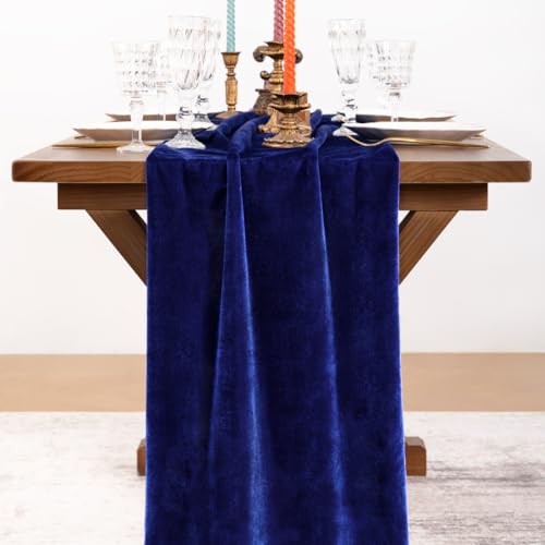 Socomi Royal Blue Velvet Table Runner Christmas Cloth Decor 20 x 120 Inches 10ft Fabric Luxurious Thanksgiving Wedding Runner for New Year Bridal Shower