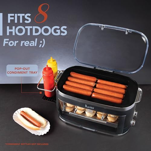 Kusini Hot Dog Roller Grill & Toaster Oven - Holds 8 Hot Dogs & Buns