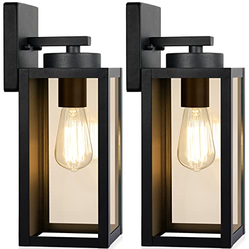 BesLowe Black Outdoor Wall Light Fixtures 12.8 Inch Modern Weatherproof Lanterns (2-Pack)