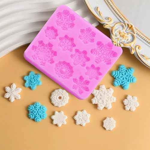 Christmas Snowflake Silicone Molds, Winter Snowflake Fondant Silicone Mold, Holiday Baking Molds for Clay Crafts, Candy and DIY Cake Baking Decoration (2)