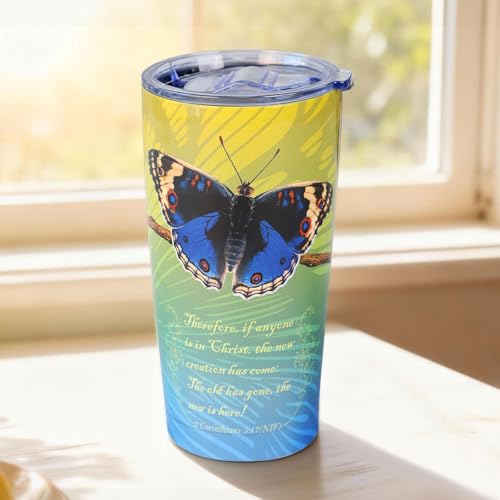 Eiryhope Christian Butterfly Tumbler - Bible Verse Travel Mug, 20oz Coffee Cup