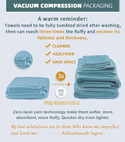 VOOVA & MOVAS 6PC Towel Set, 100% Cotton, Aqua Teal