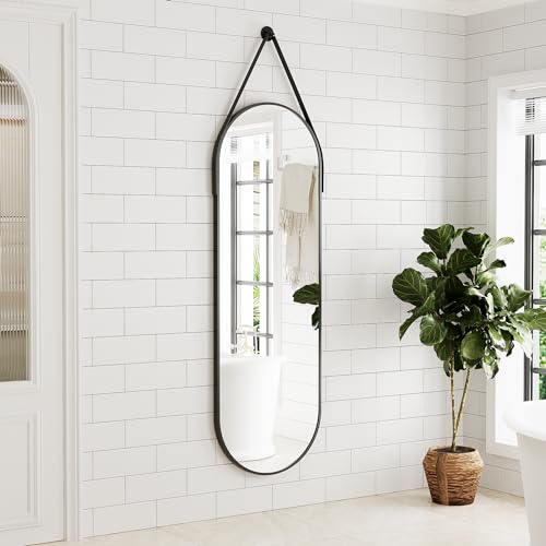 Oval Wall Mounted Full Length Mirror 48x16 Inches - Black - Variation of THIS listing