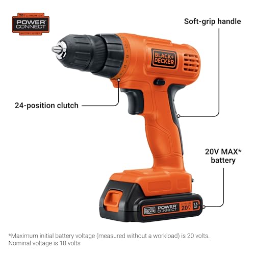 BLACK+DECKER 20V MAX Cordless Power Drill with 30-Piece Bit Set and Battery