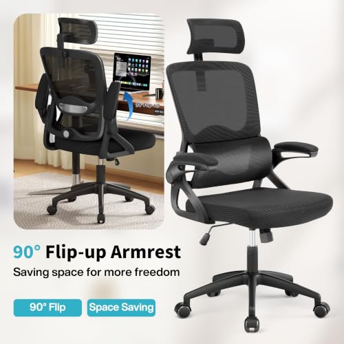 Nexthro Deep Black Mesh Office Chair with Lumbar Support & Headrest, Heavy-Duty Big & Tall Desk Chair
