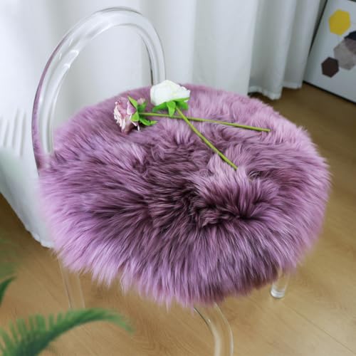 IRIWOOL Rose Purple Round Sheepskin Chair Cover 16.5" Soft Fur Cushion Pad