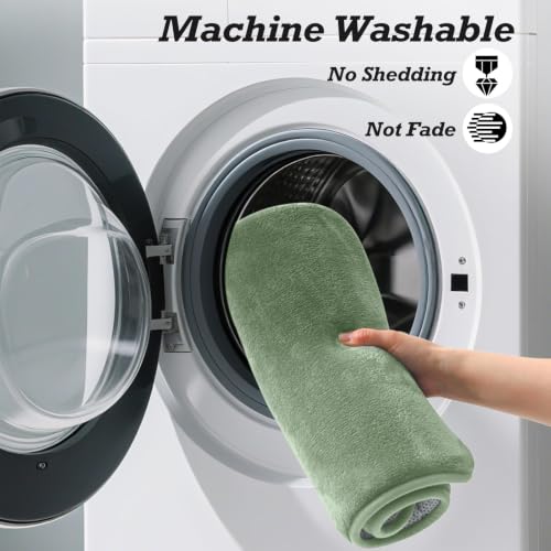 Bathroom Rugs Set 3 Pieces - Non-Slip Ultra Soft Velvet Bath Mat U-Shaped Contour Grey Green 17x24 + 20x24 + 20x32