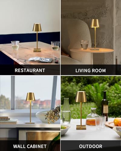 Electroplated Gold Cordless LED Desk Lamp - Rechargeable Portable Table Light