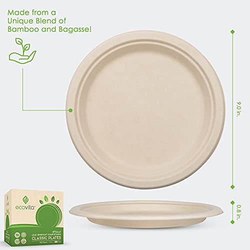 Ecovita Large 9-inch Compostable Paper Plates - 150 Eco-Friendly Sturdy Tableware