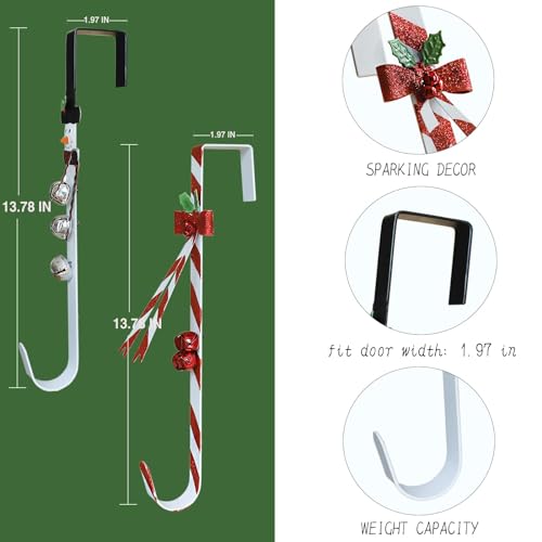 2-Pack Metal Candy Cane & Snowman Wreath Hangers for Front Door - Red, White, Black