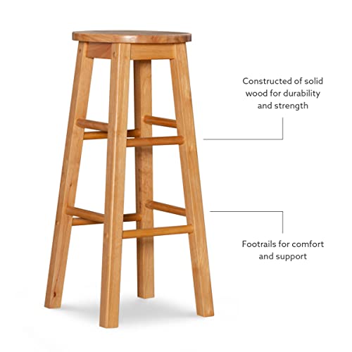 Natural Finish 29-Inch Wooden Bar Stool with Round Seat - Modern Kitchen & Pub Seating