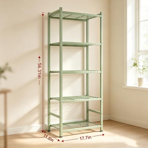 Sage Green 5-Tier Metal Storage Shelves - Adjustable Garage & Pantry Organizer