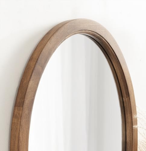 Rustic Brown Oval Wall Mirror 18x24 - Farmhouse Decor, Traditional Wood Frame