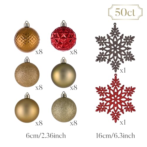 Valery Madelyn 50ct Shatterproof Christmas Ball Ornaments Set, 2.36 in Red & Brown