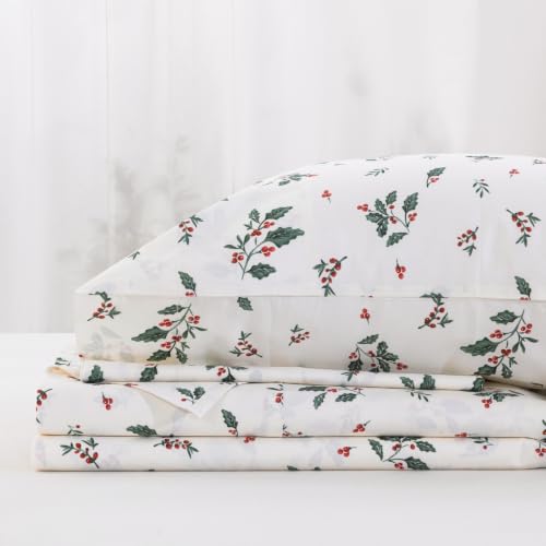 DAUAOTO Christmas Holly Berries Cotton Sheets Set Twin XL Pattern 19#