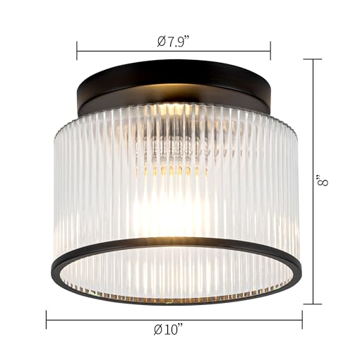 Zlepmlla Ceiling Light Fixture - Black2 Ribbed Glass Modern Flush Mount for Hallway Bedroom Bathroom Kitchen